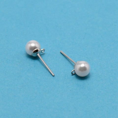 Pearl look stainless steel plated stud tops - pack of 10 - 8mm