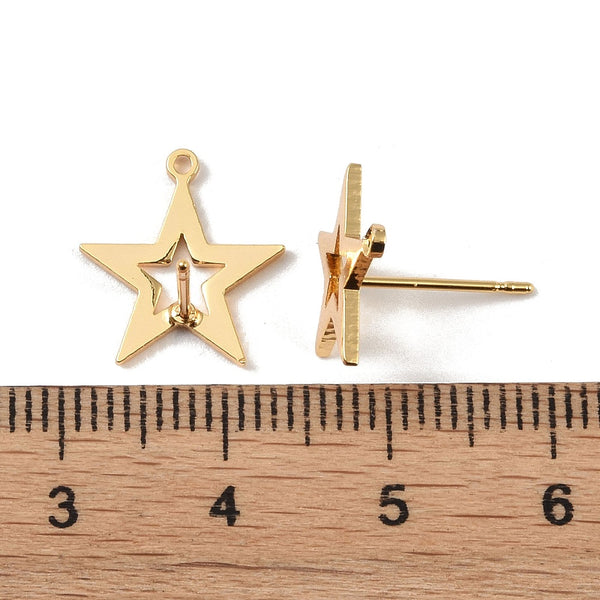 Genuine 18K gold plated open star stud tops x 8 pieces