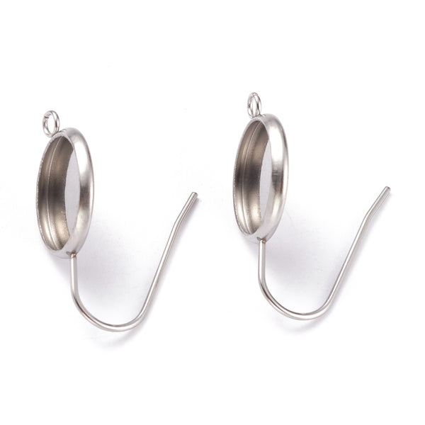 Stainless steel cabochon bezel hooks with front facing loop  - pack of 6 pieces