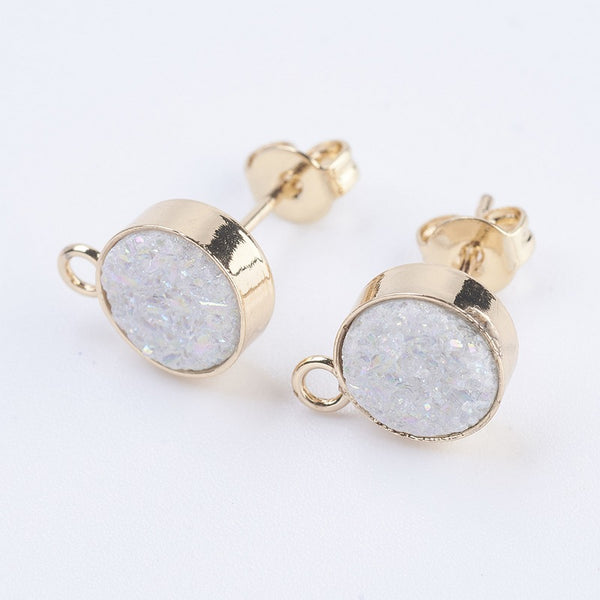 Natural Druzy stud tops x 1 pair