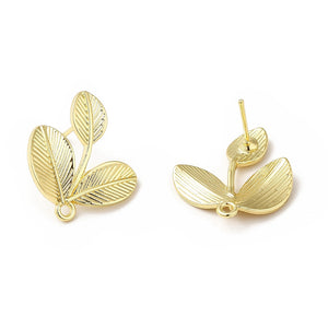 Gold plated leaf stud tops - 6 pieces