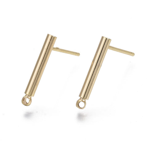 18k genuine gold plated long cylinder stud earring post x 8 pieces