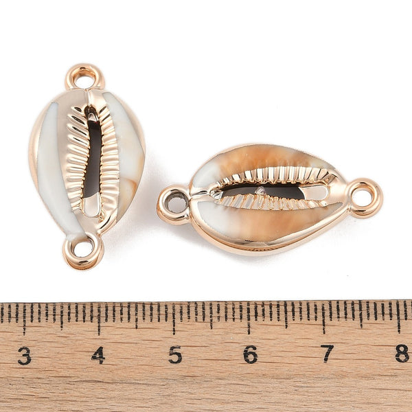 Cowrie gold plated border imitation shell charms x 8