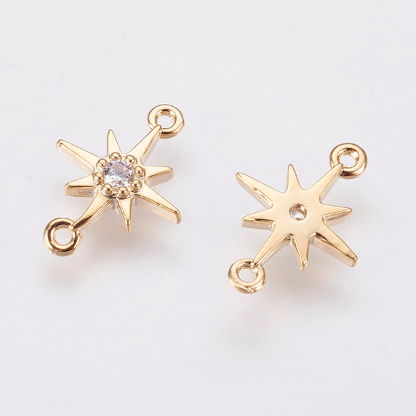 Diamante Genuine 18K gold plated star charm 2 holes connector x 6 pieces