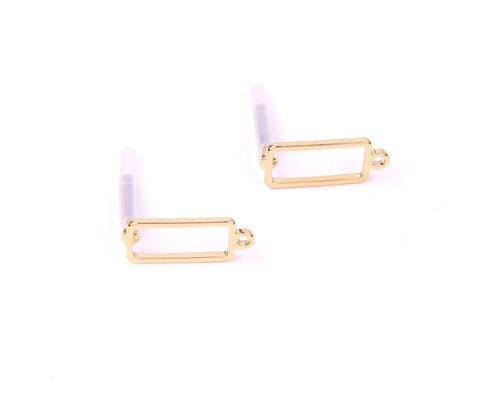 Open rectangle gold plated stainless steel post stud tops x 6