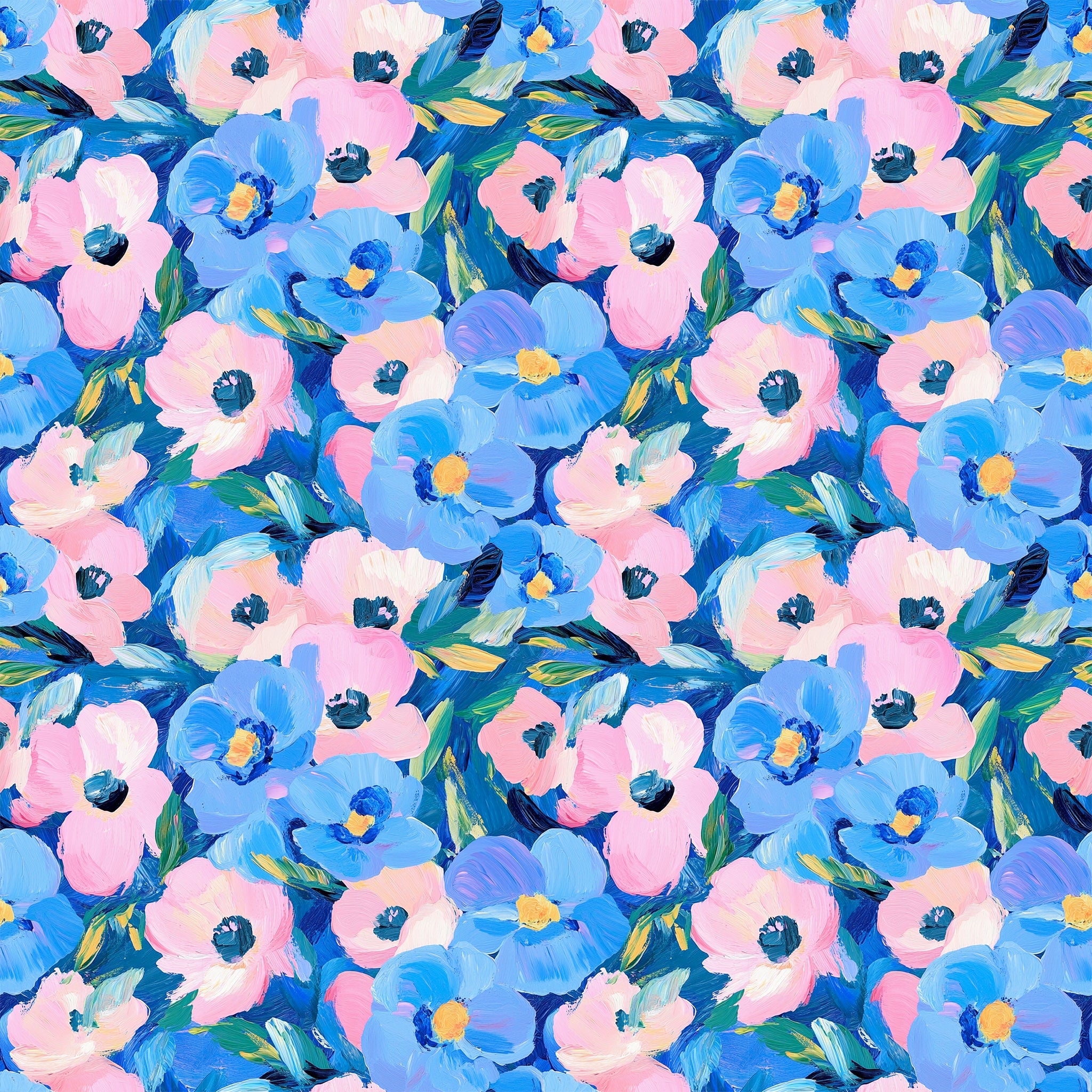 Pretty blue & pink floral art pattern water transfer