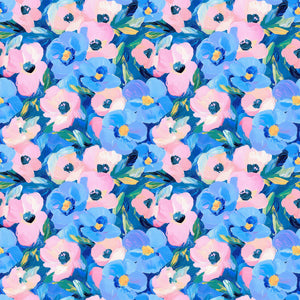 Pretty blue & pink floral art pattern water transfer