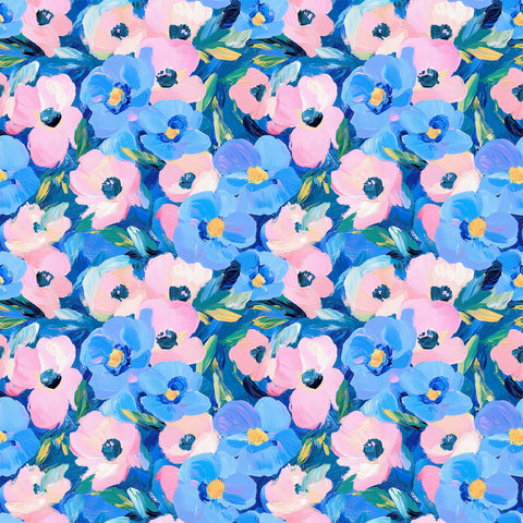 Pretty blue & pink floral art pattern water transfer