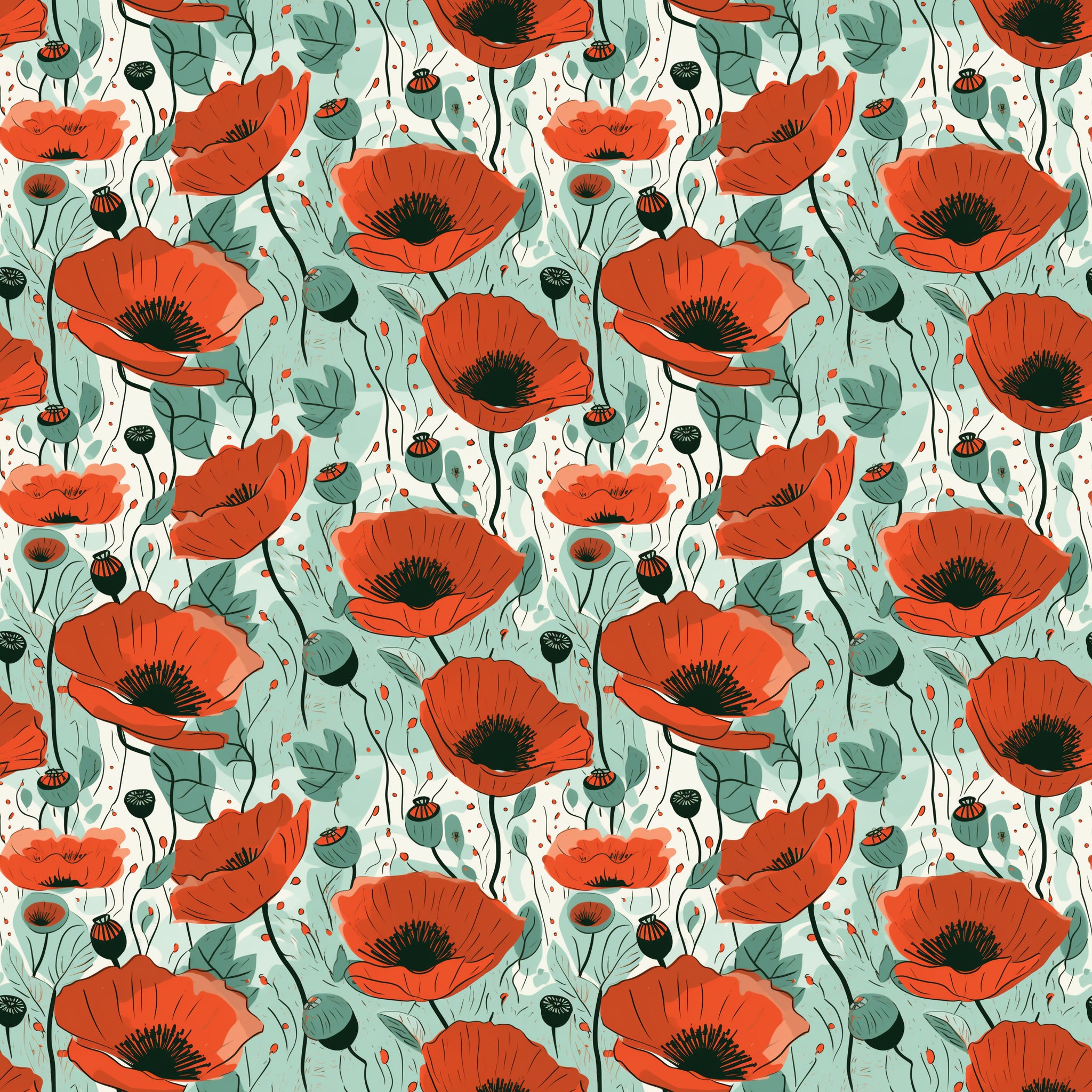 Style 1 - Red Poppy flower water transfer papers x 1