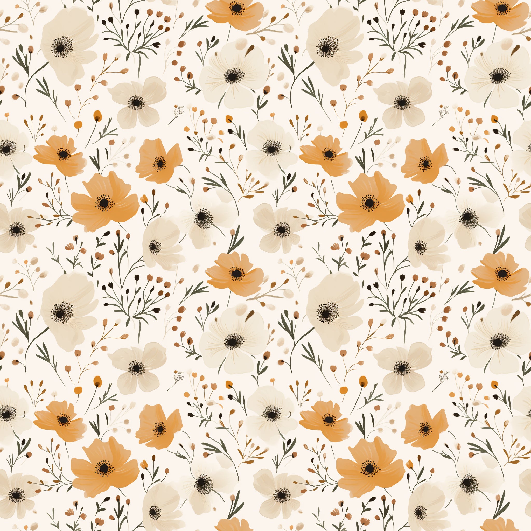 Beige apricot floral art pattern water transfer