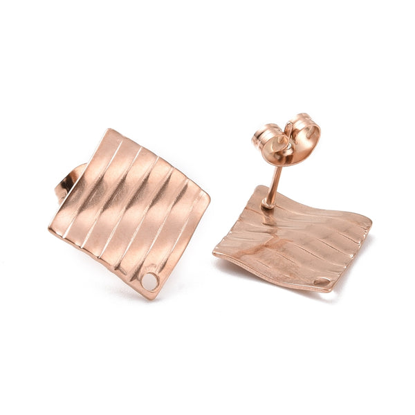 REDUCED DISCONTINUED - Rose gold plated stainless steel rhombus wavy studs tops x 8 pieces
