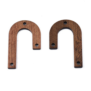 J shape walnut wood charms/connectors x 4 pieces