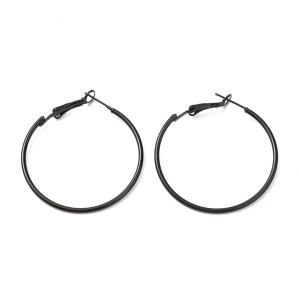 3cm Black plated stainless steel hoops posts  - 2 pairs