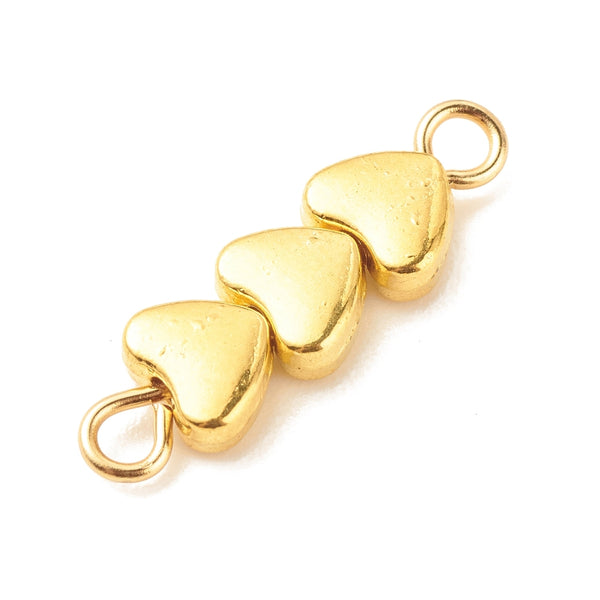 Gold plated 3 heart charm x 6 pieces