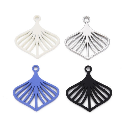 WHITE plated leaf shape style 2 charms x 4 pieces