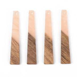 Long trapezoid shape light salmon colour acrylic & wood charms/connectors x 2 pieces