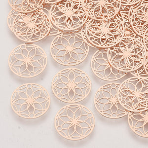 Light rose gold plated flower filigree charm x 10 pieces