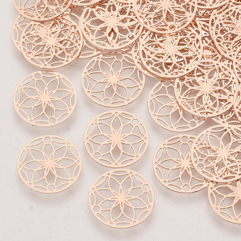 Light rose gold plated flower filigree charm x 10 pieces