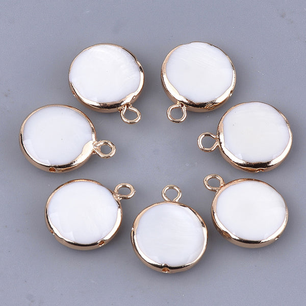 STYLE 1 - Gold border shell round shape charms 1.3cm 1.6cm  - pack of 4