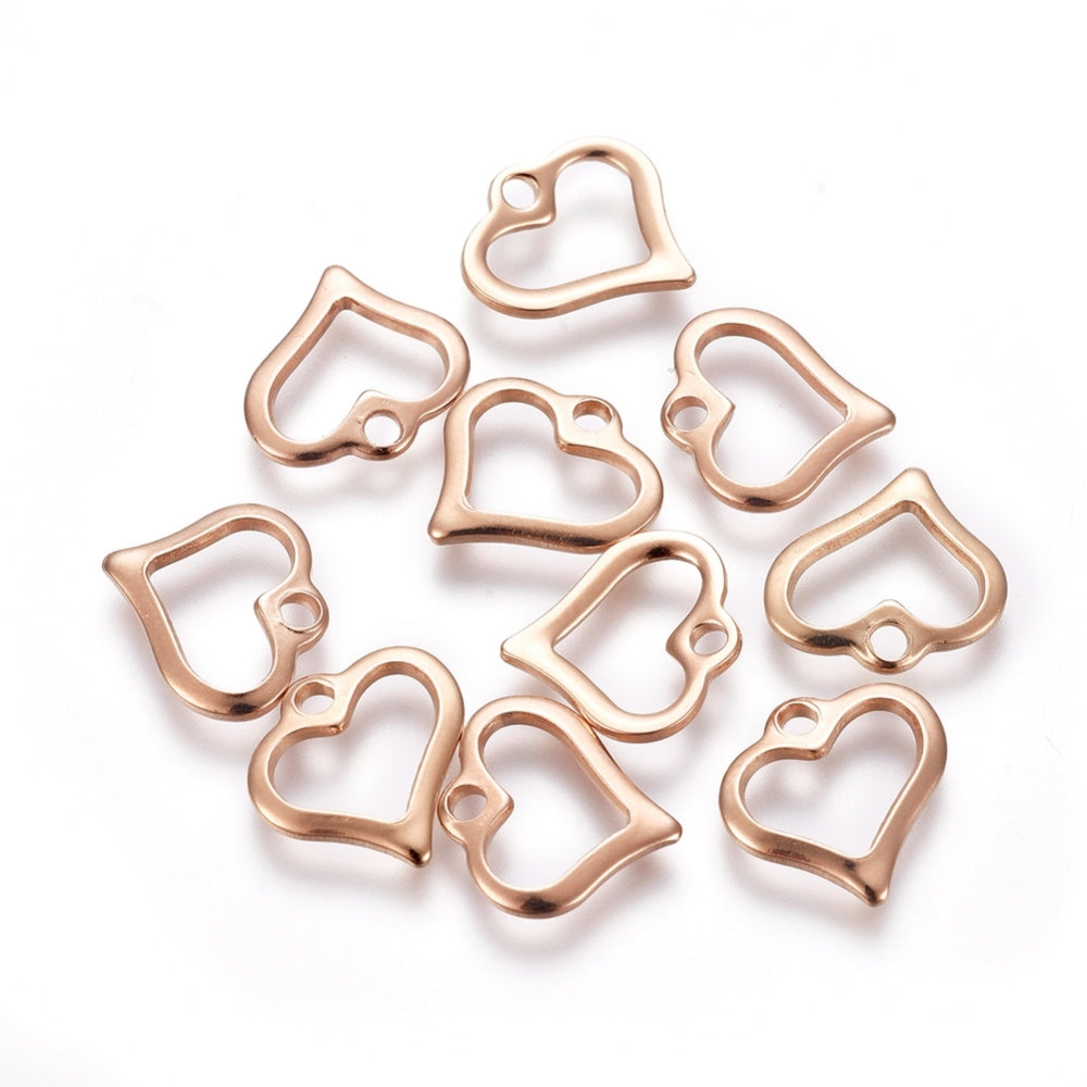 Rose gold plated stainless steel heart charms x 10 pieces