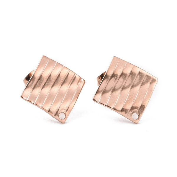 REDUCED DISCONTINUED - Rose gold plated stainless steel rhombus wavy studs tops x 8 pieces
