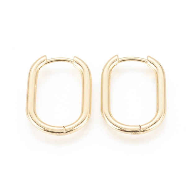 Rectangle 1.6cm x 1.2cm genuine gold plated huggie hoops x 4 pieces