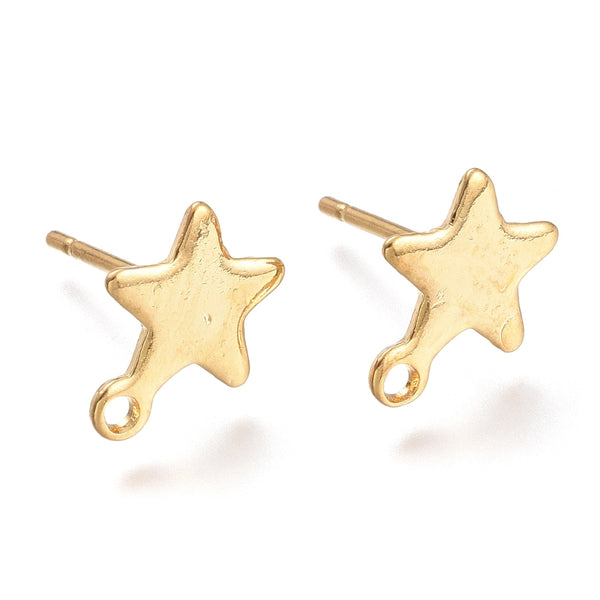 Gold plated stainless steel small star stud tops x 8 pieces