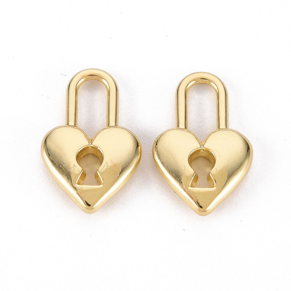 Gold plated heart lock charm x 6 pieces