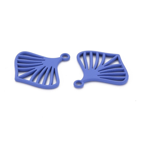 BLUE plated leaf shape style 2 charms x 4 pieces
