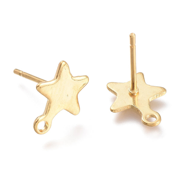 Gold plated stainless steel small star stud tops x 8 pieces