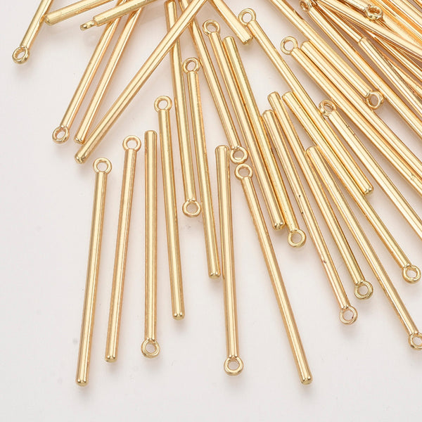 Gold plated 3cm cylinder bar charms x 6 pieces