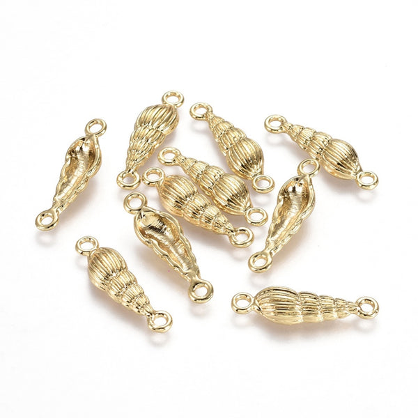 Genuine 18K gold plated shell double connectors charms x 6