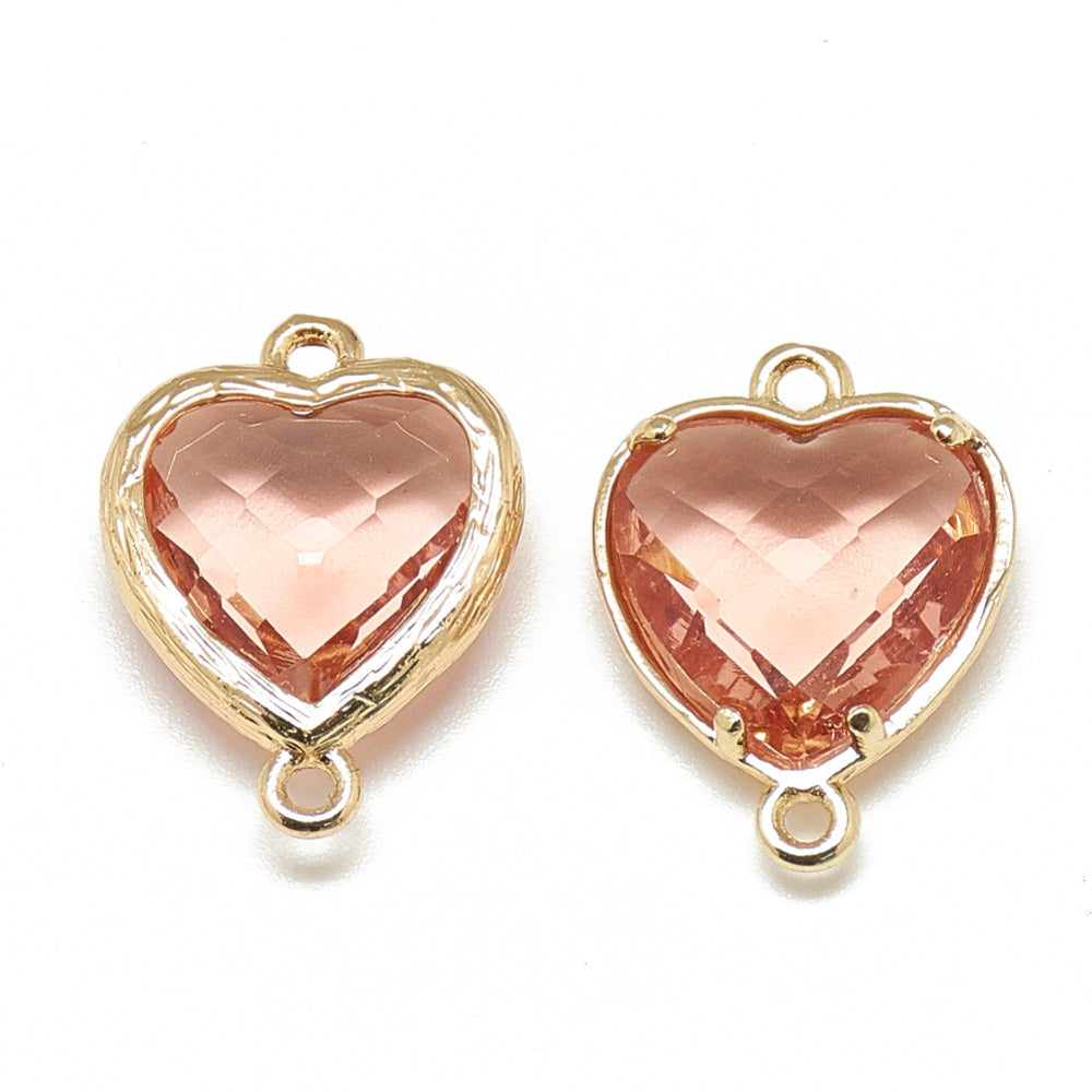 Salmon pink bead heart charms x 4