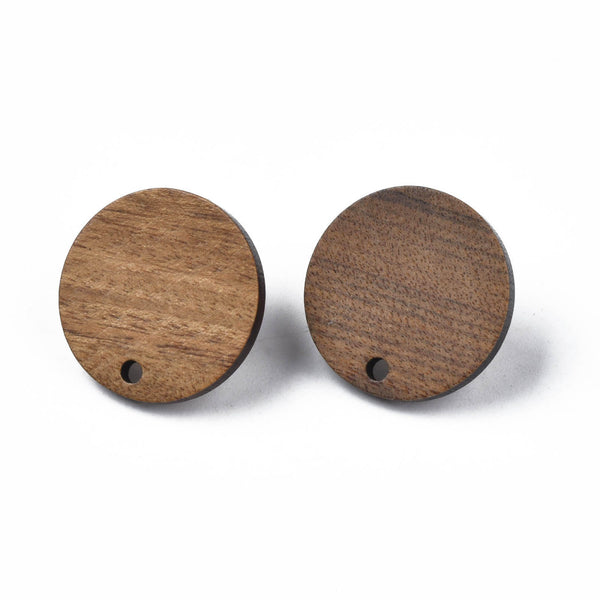 Walnut stud tops with stainless steel posts x 6 pieces - 1.5cm round