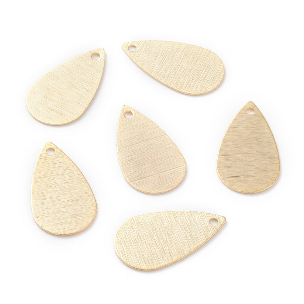 Genuine 24K gold flat textured tear drop charms x 6 pieces
