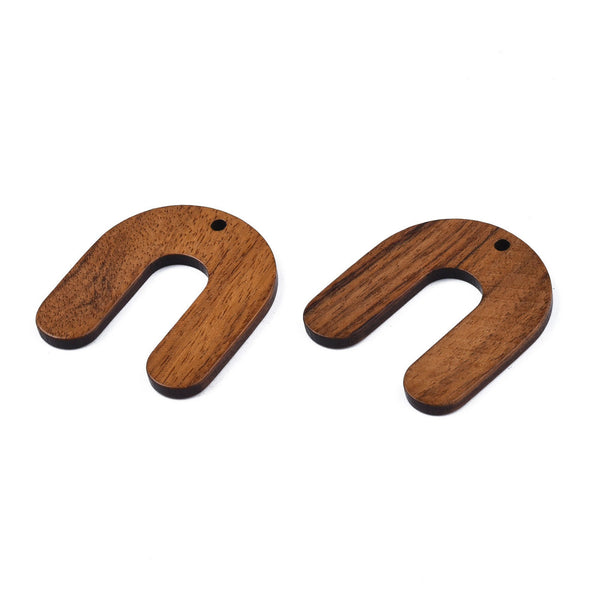 Walnut U shape wood charms/connectors x 4 pieces