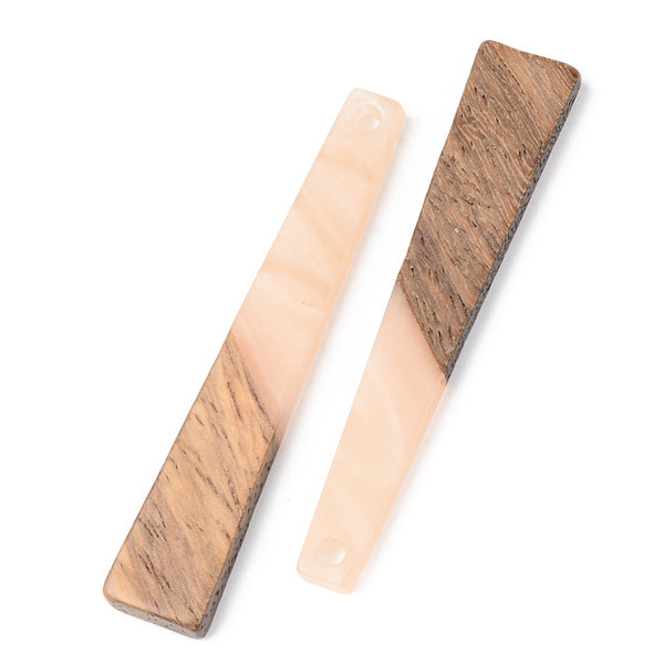 Long trapezoid shape light salmon colour acrylic & wood charms/connectors x 2 pieces
