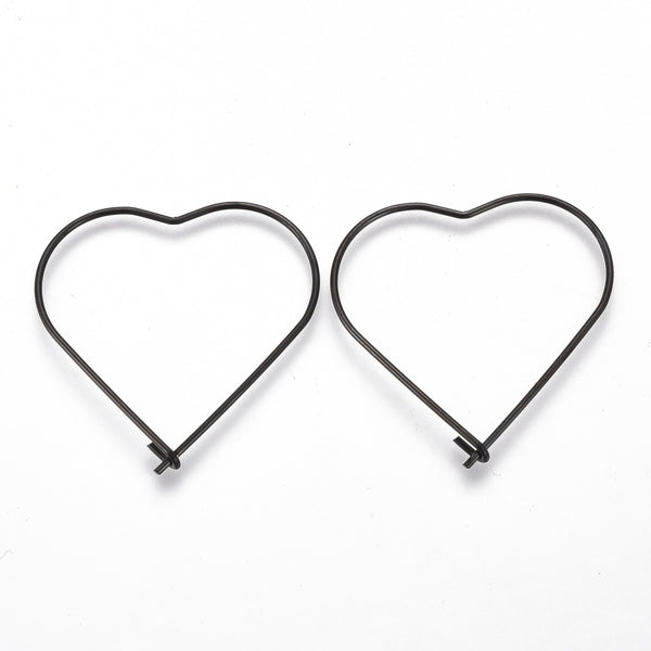 Black 316L surgical stainless steel wire heart hoop 2.5cm x 10 pieces