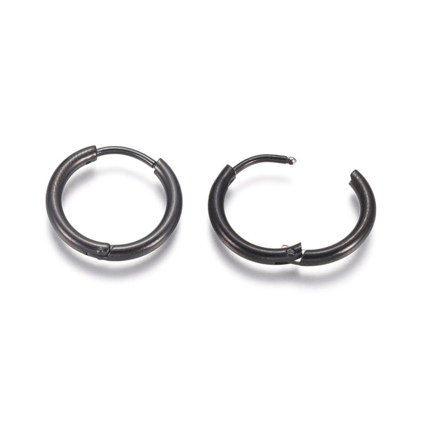 1.7cm Black stainless steel Huggie hoops - 1 pair