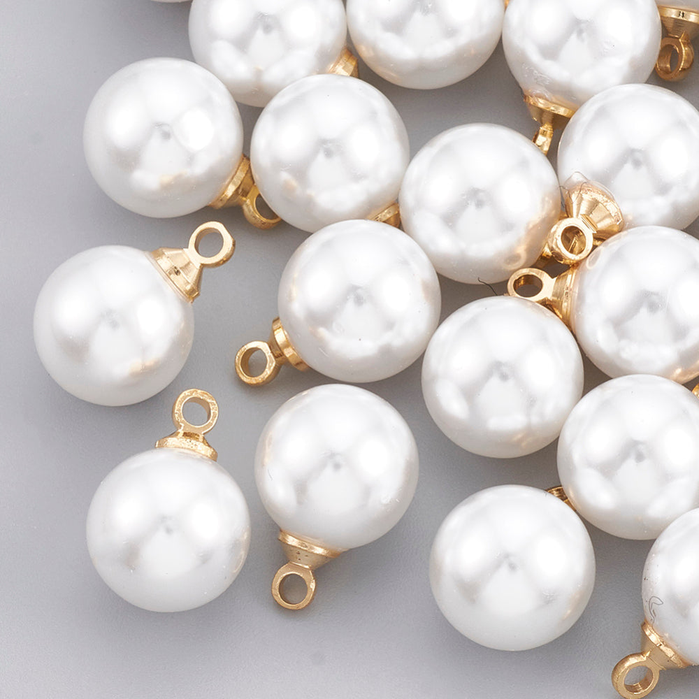 Genuine 18K gold plated small round imitation pearl charms - pack of 8