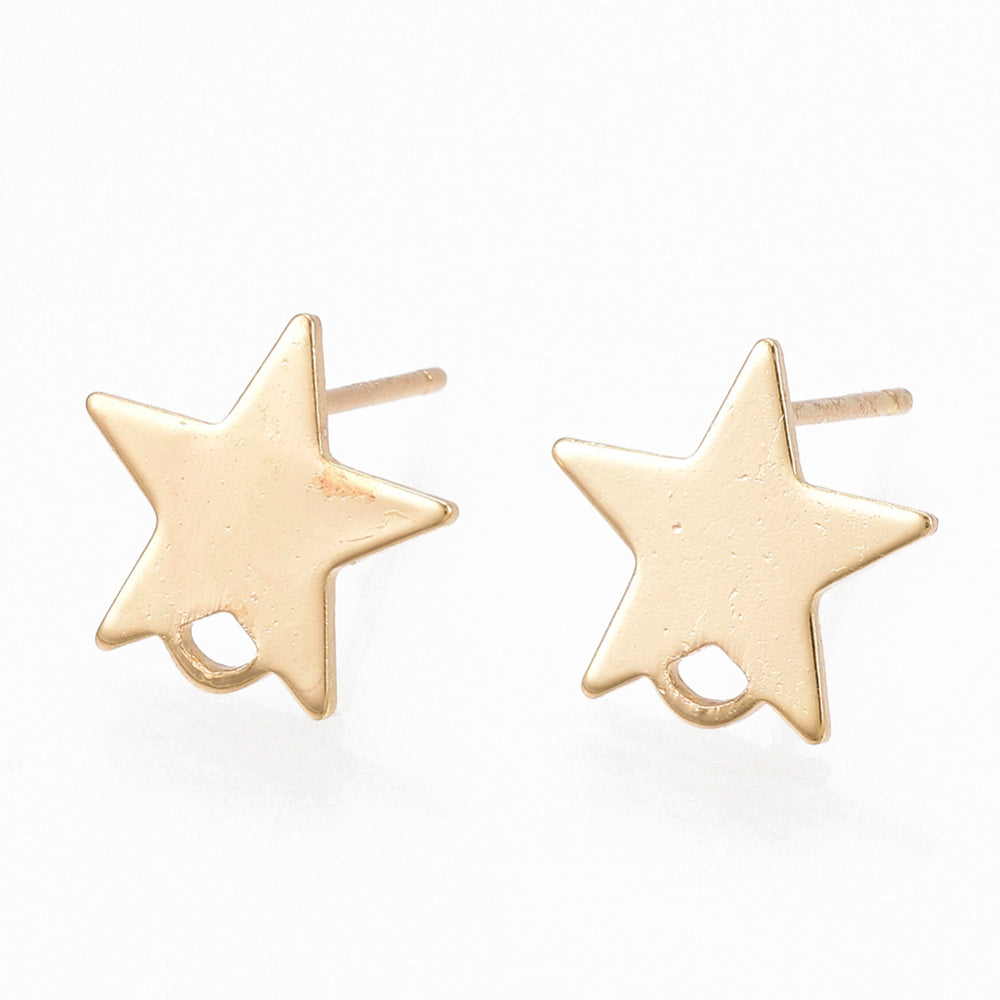 Gold plated genuine 18K gold star stud tops x 8 pieces