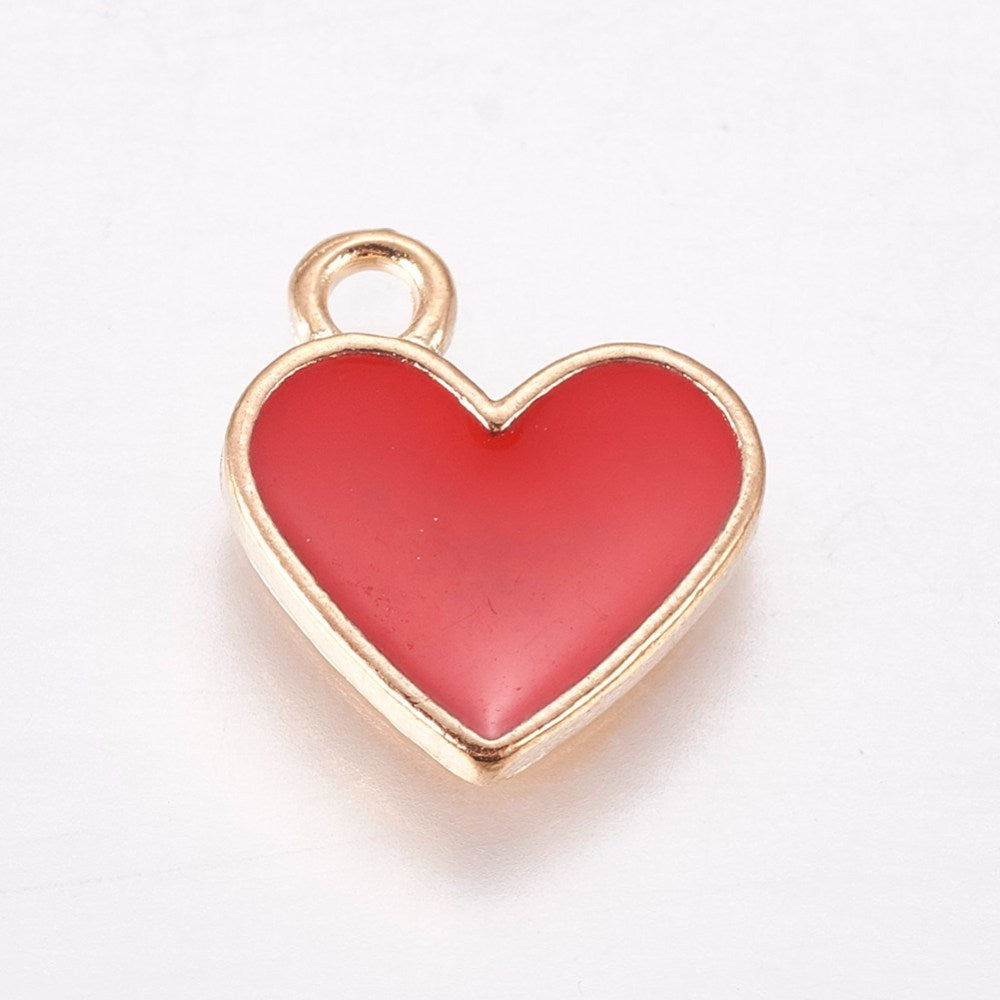 Gold plated & red enamel heart charms x 8 pieces