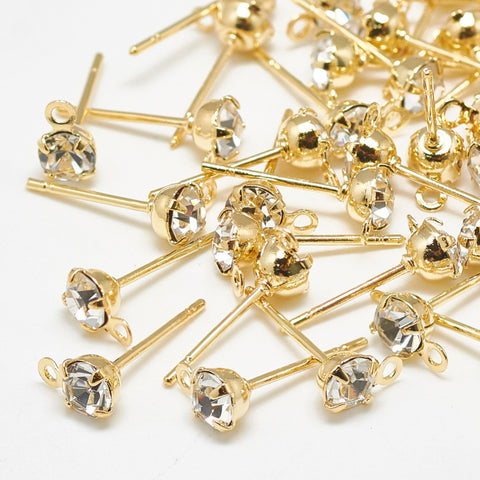 18K Gold small 6mm x 5mm Diamanté stud earring post x 20 pieces