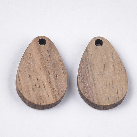 2cm Tear drop shape walnut wood charms/connectors x 6 pieces