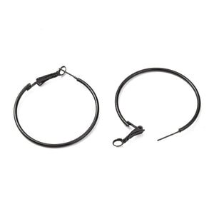 3cm Black plated stainless steel hoops posts  - 2 pairs