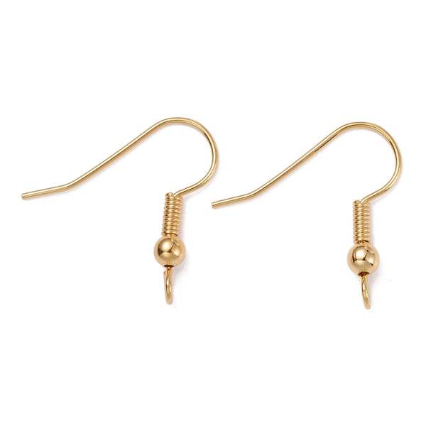 Bright Gold Genuine 18K gold plated stainless steel front facing Shepard hooks x 20 pieces