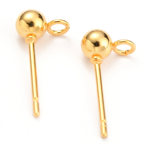 4mm gold plated stainless steel genuine ball studs tops & backs x 10 pieces