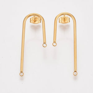 Gold plated stainless steel U shape stud tops x 4 pieces