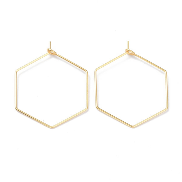 Gold plated 316 stainless surgical steel hexagon hoops 3.2CM x 2.5CM x 10 pieces