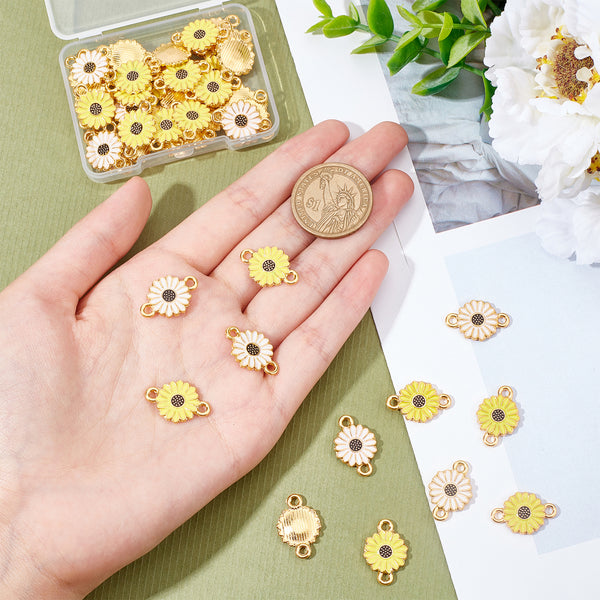 Gold plated enamel flower charm 2 hole connector x 4 pieces YELLOW